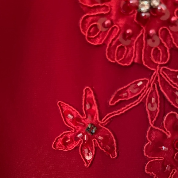 Red embroidered beaded grad dress. Formal gown - Picture 3 of 11